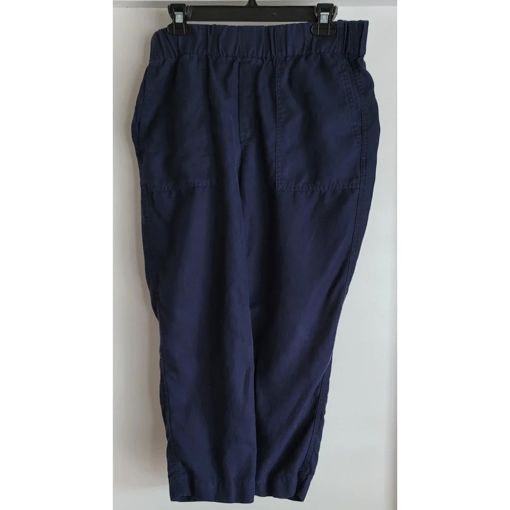 Banana Republic‎ Women's Pants Size M Navy Lyocell Linen Cotton Cropped
